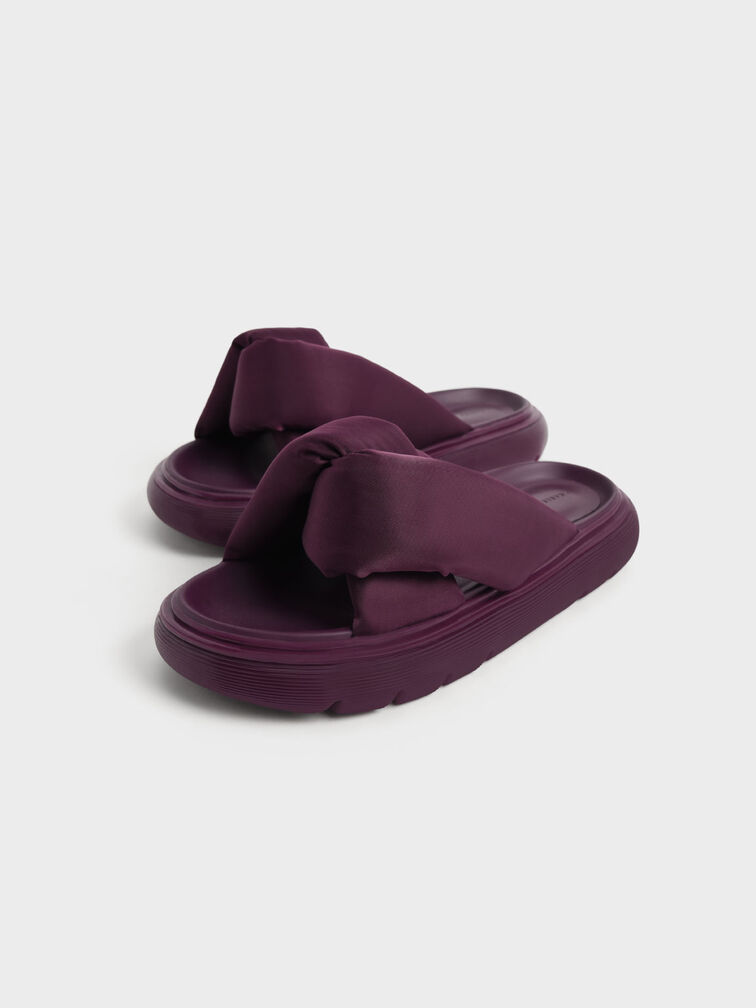 Odessa Nylon Round-Toe Slide Sandals, Purple, hi-res