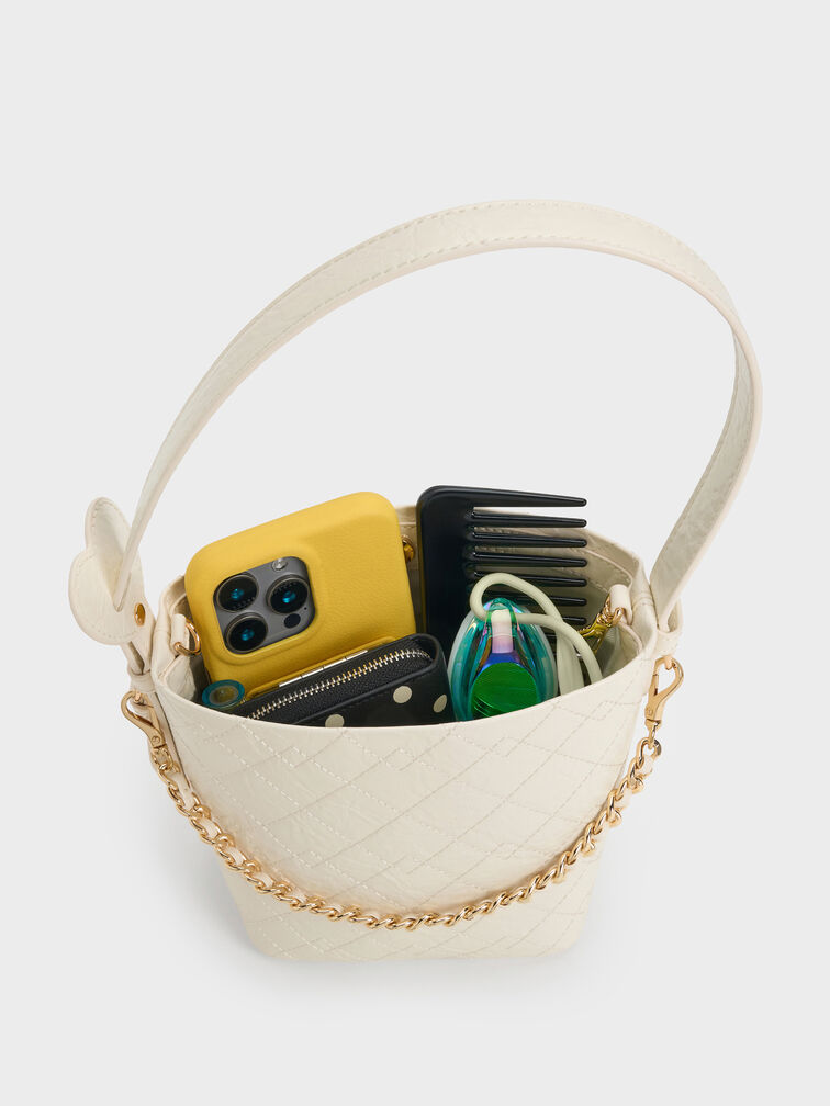 Duo Quilted Chain Bucket Bag, Cream, hi-res