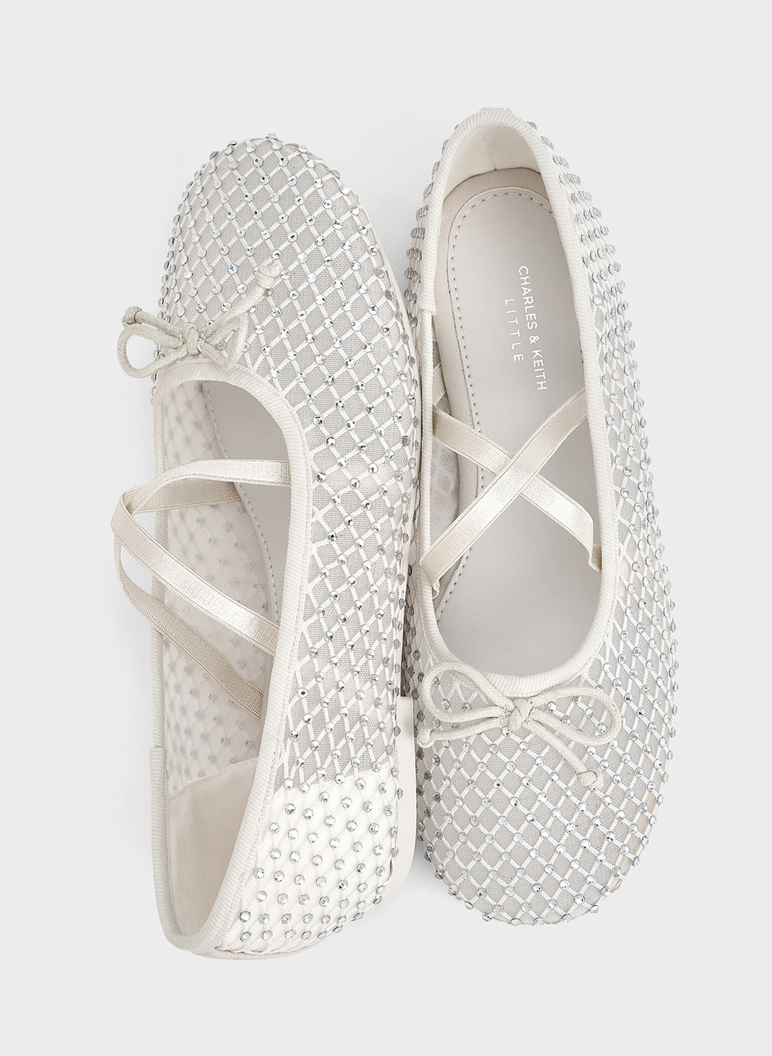 Girls' Mesh Crystal-Embellished Crossover-Strap Ballet Flats, White, hi-res