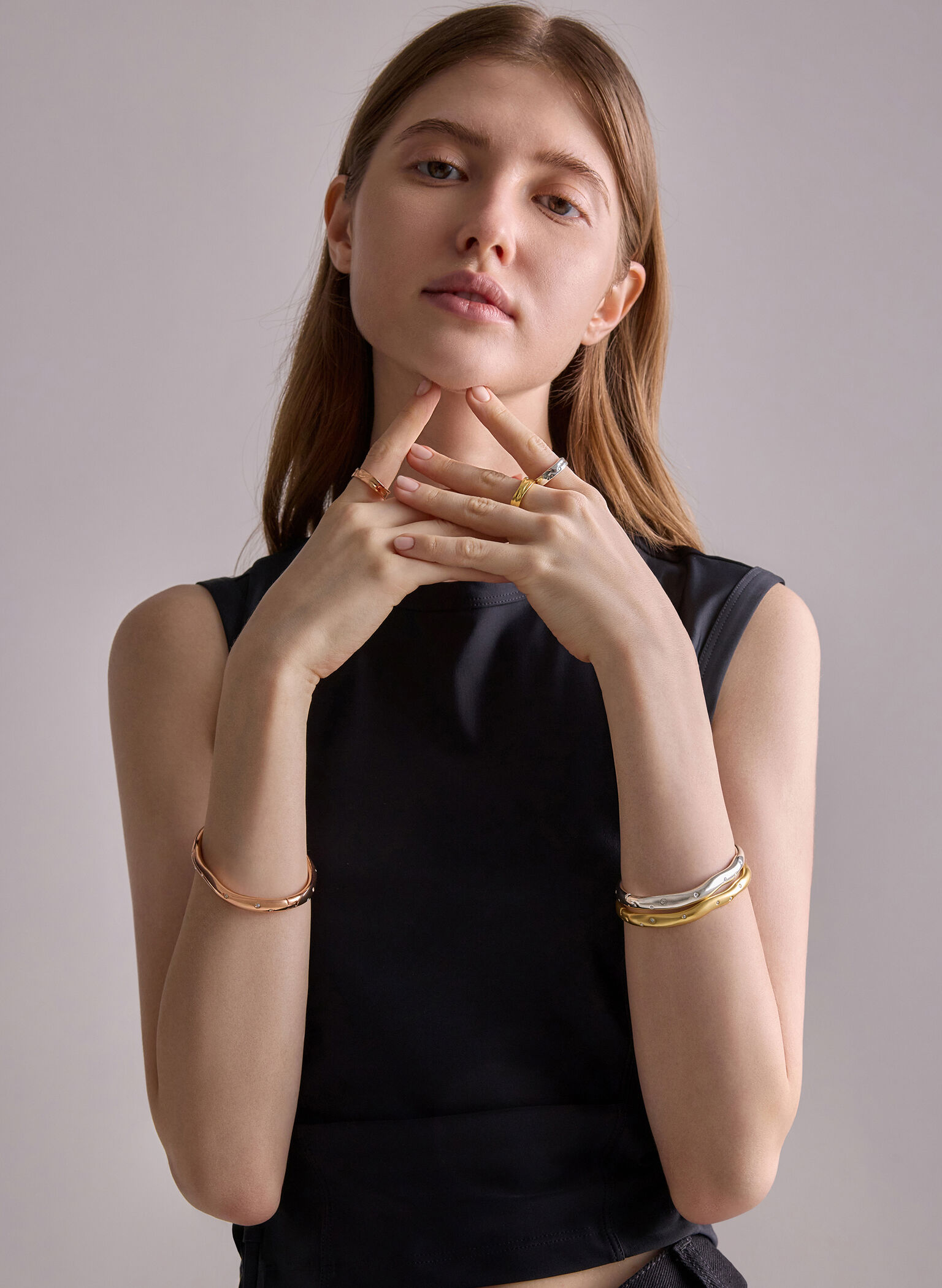 Ottilie Crystal Sculptural Ring, Brush Gold, hi-res