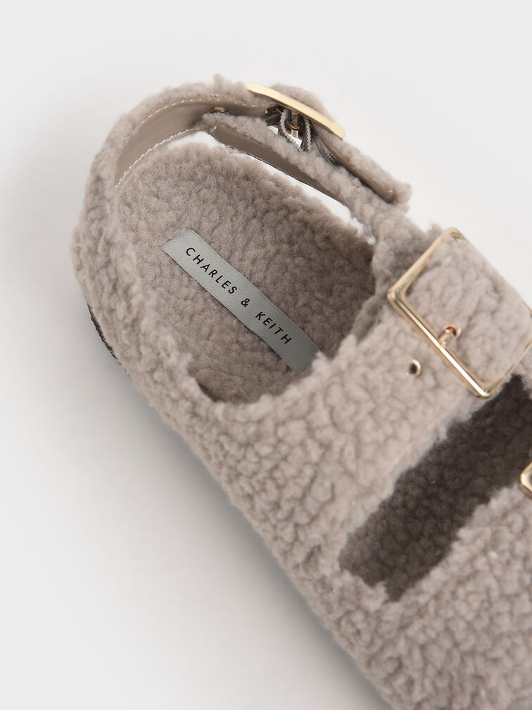 Recycled PET - Furry Platform Sandals, Taupe, hi-res