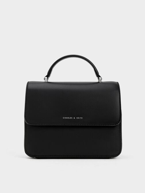 Front Flap Top Handle Bag, Noir, hi-res