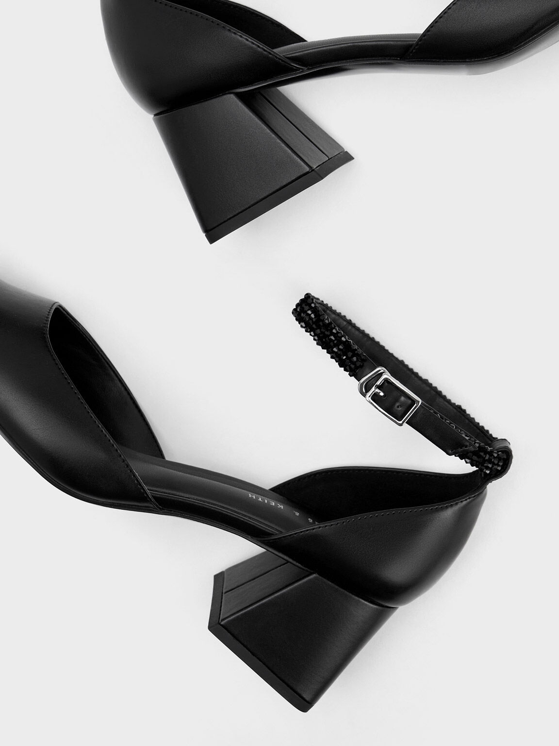Beaded Ankle-Strap D'Orsay Pumps, Black, hi-res