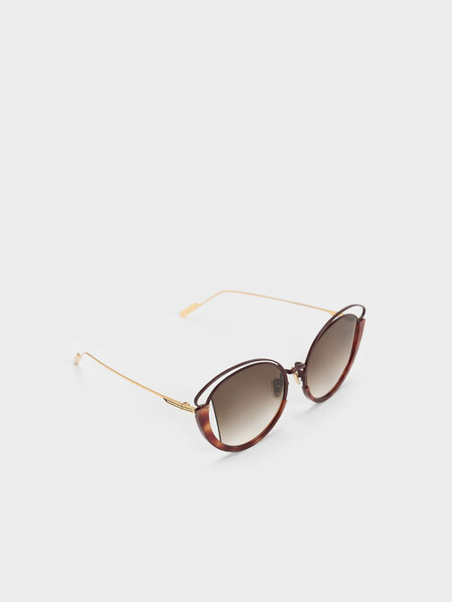 Cut-Out Wireframe Oval Sunglasses, T. Shell, hi-res