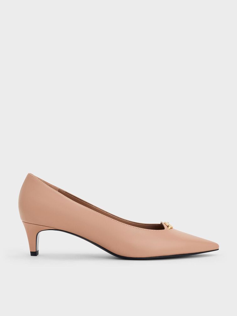 Metallic-Accent Pointed-Toe Blade-Heel Pumps, Nude, hi-res