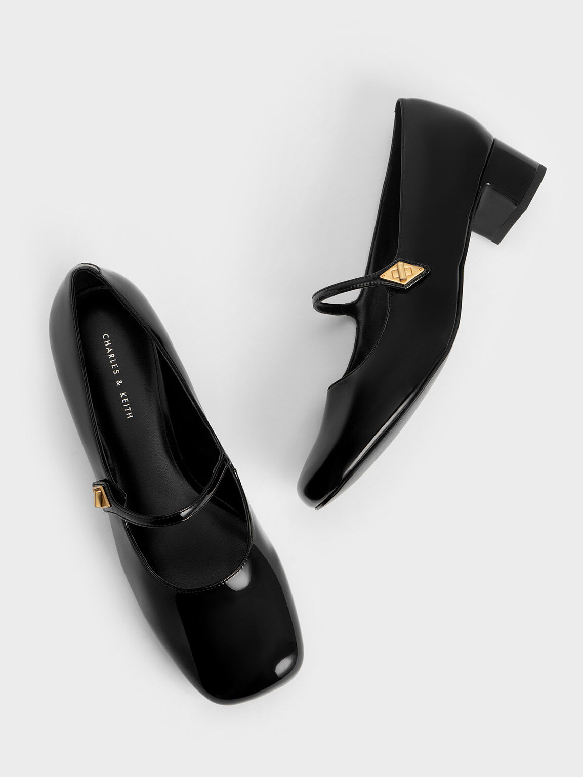 Metallic Accent Mary Jane Pumps, Black Patent, hi-res