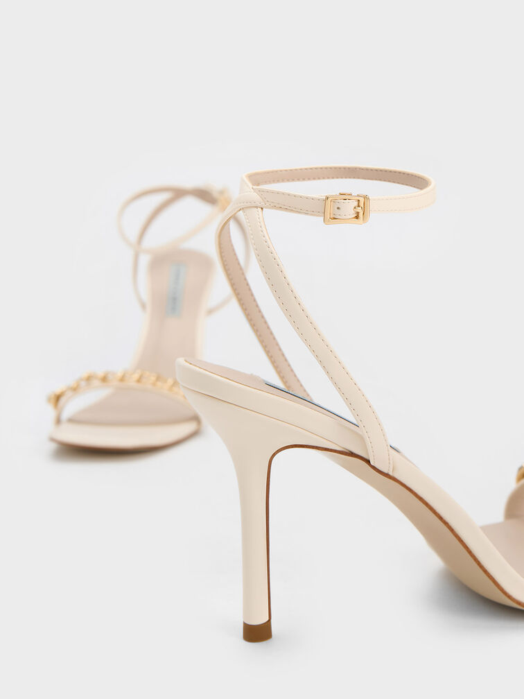 Chalk Chain-Embellished Ankle Strap Sandals - CHARLES & KEITH International