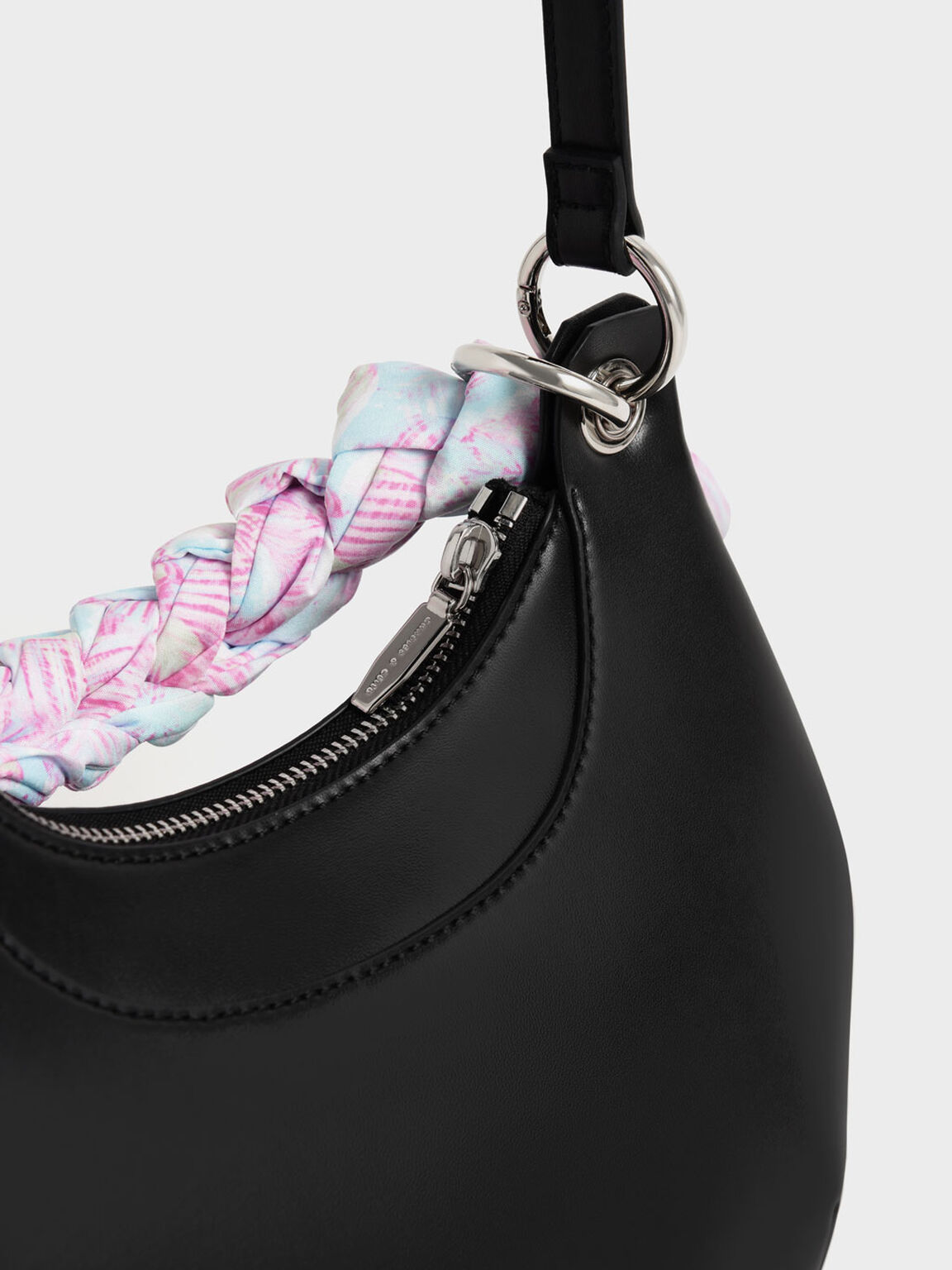 Ulani Scarf-Wrapped Geometric Bag, Black, hi-res