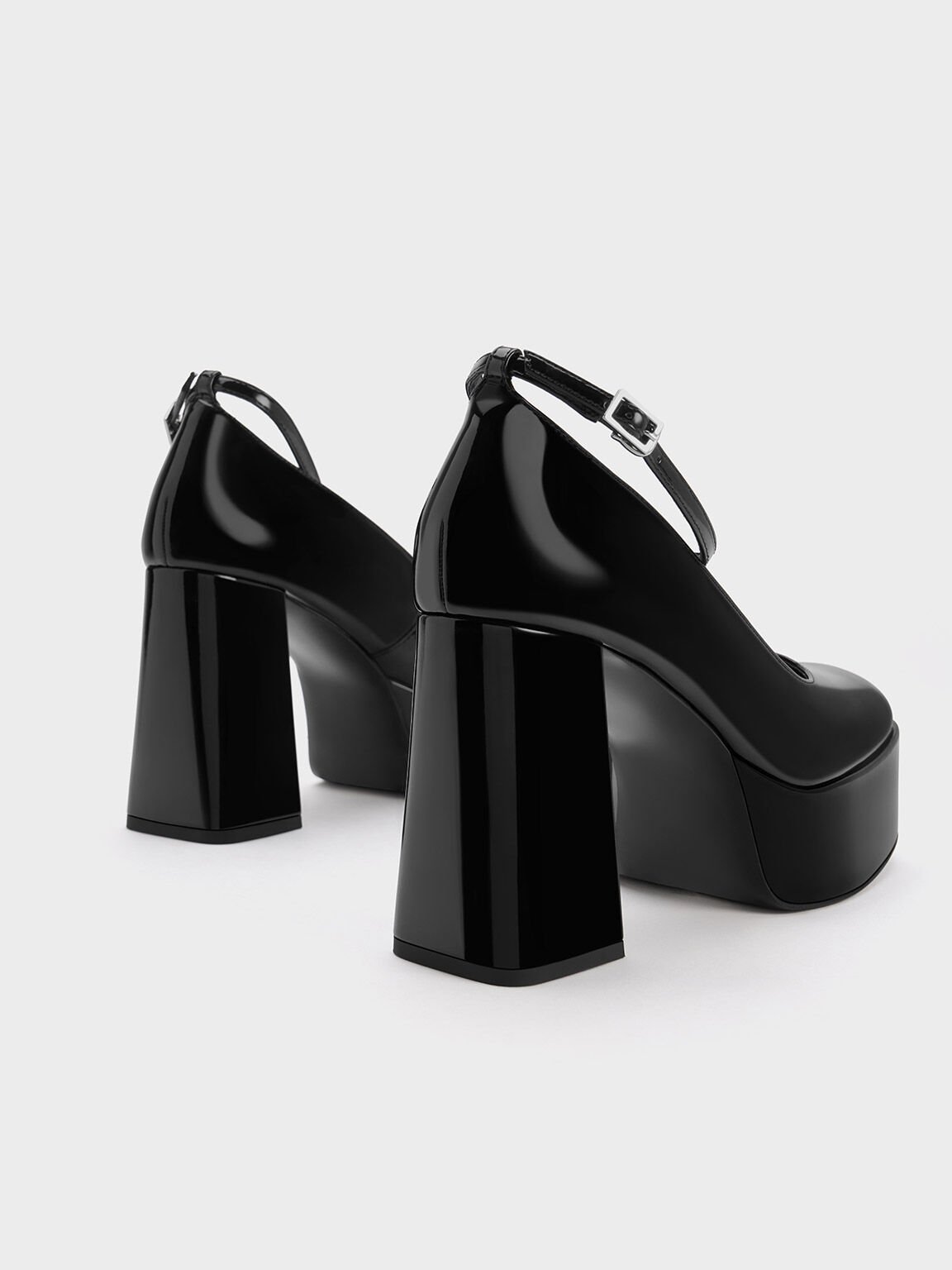 Patent Ankle Strap Platform Pumps Black