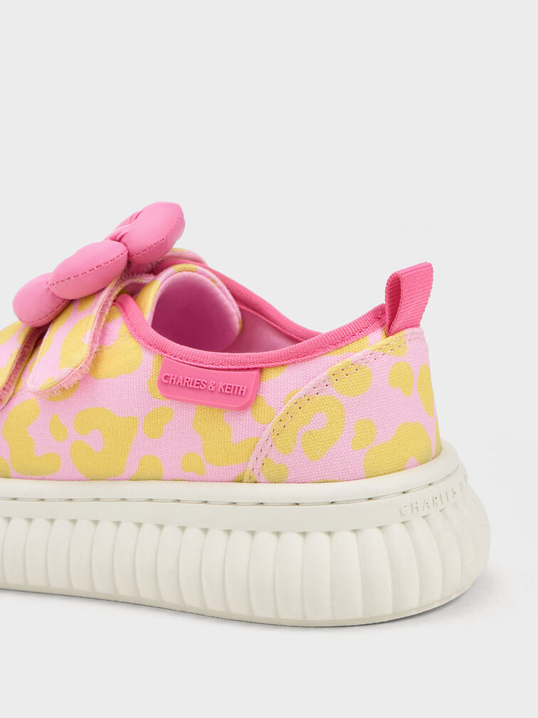 Girls' Puffy Flower Printed Sneakers, Light Pink, hi-res