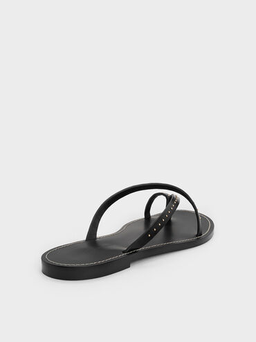 Studded Asymmetric Strappy Toe-Ring Sandals, Black, hi-res