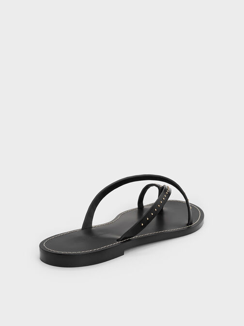 Studded Asymmetric Strappy Toe-Ring Sandals, Black, hi-res