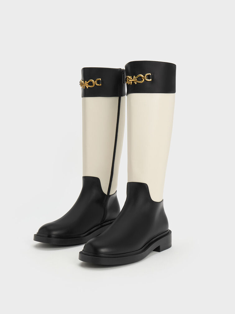 Bryn Two-Tone Metallic Chain Accent Knee-High Boots, Multi, hi-res