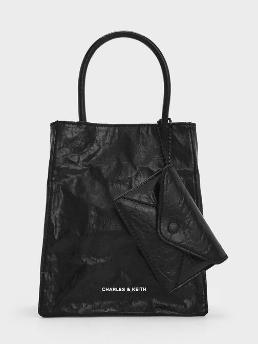 Matina Crinkle-Effect Elongated Tote Bag, Jet Black, hi-res