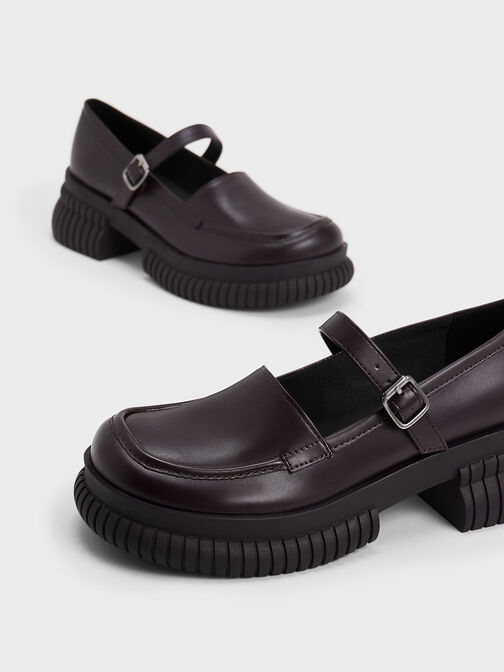 Buckled Mary Jane Loafers, Dark Brown, hi-res