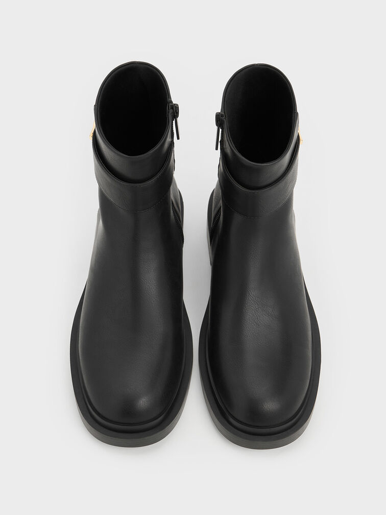 Metallic-Accent Ankle Boots, Black, hi-res