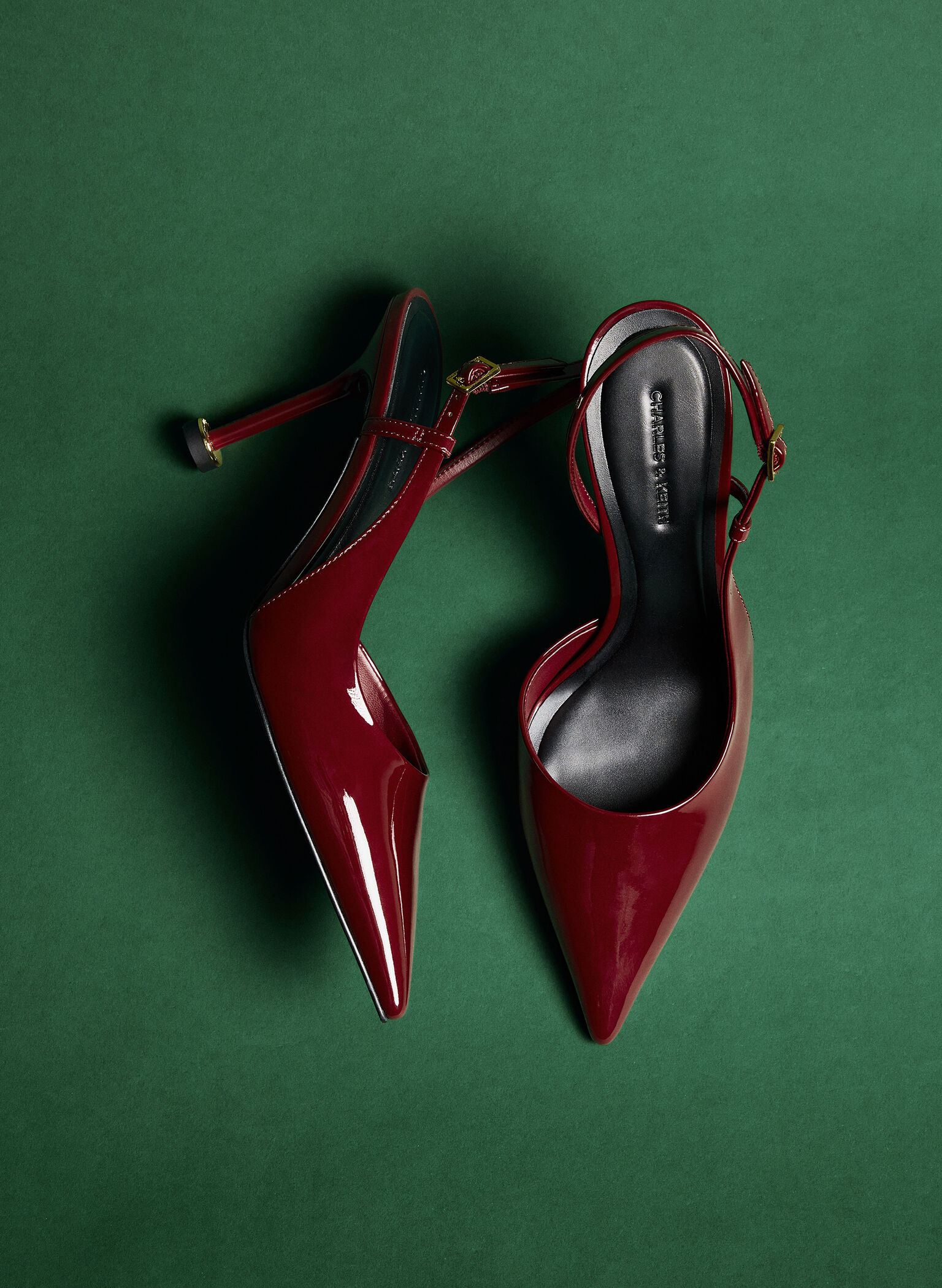 Wynn Patent Pointed-Toe Sculptural-Heel Slingback Pumps, Red, hi-res