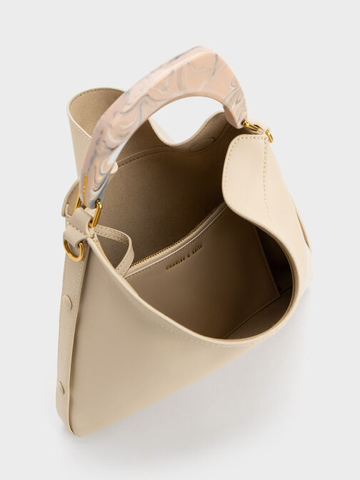 Marlin Acrylic Handle Hobo Bag, Beige, hi-res
