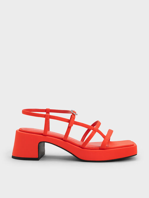 Rattan Block Heel Sandals - Orange