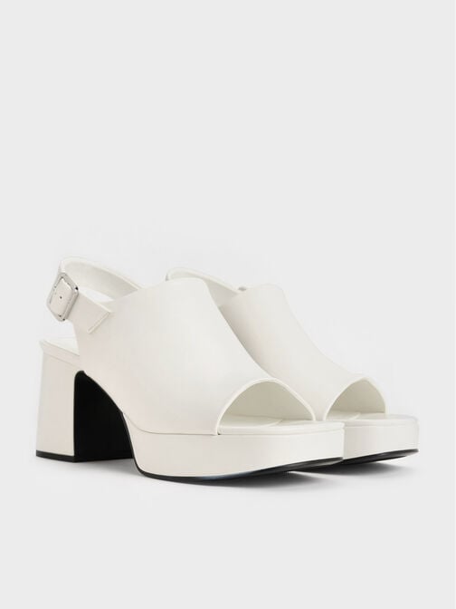Peep-Toe Platform Sandals, White, hi-res