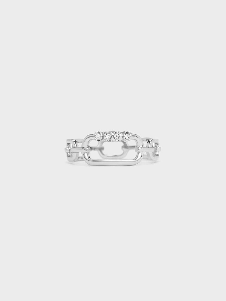 Reagan Crystal Chain-Link Ring, Silver, hi-res