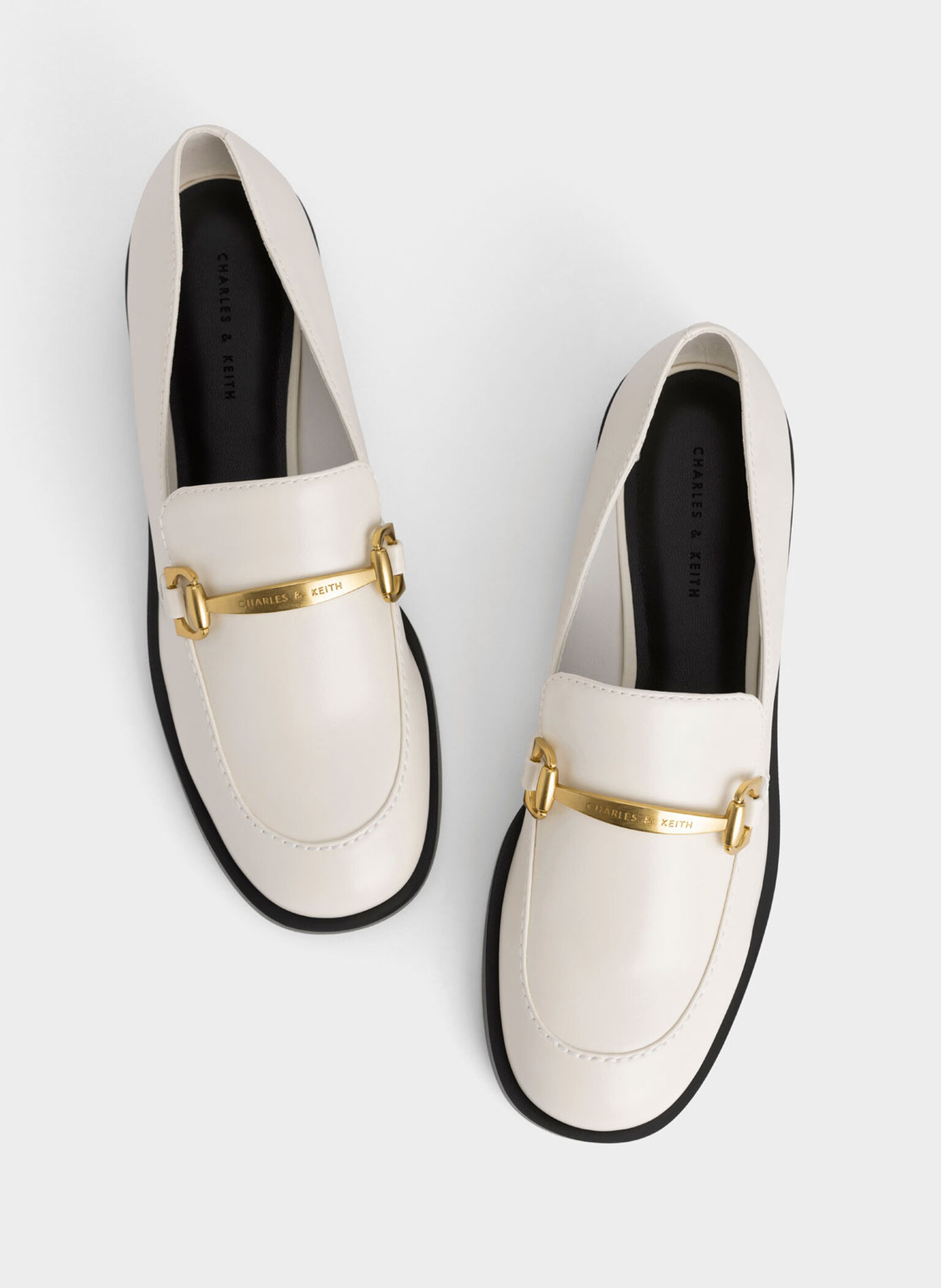 Chalk Metallic Accent Loafers - CHARLES & KEITH US