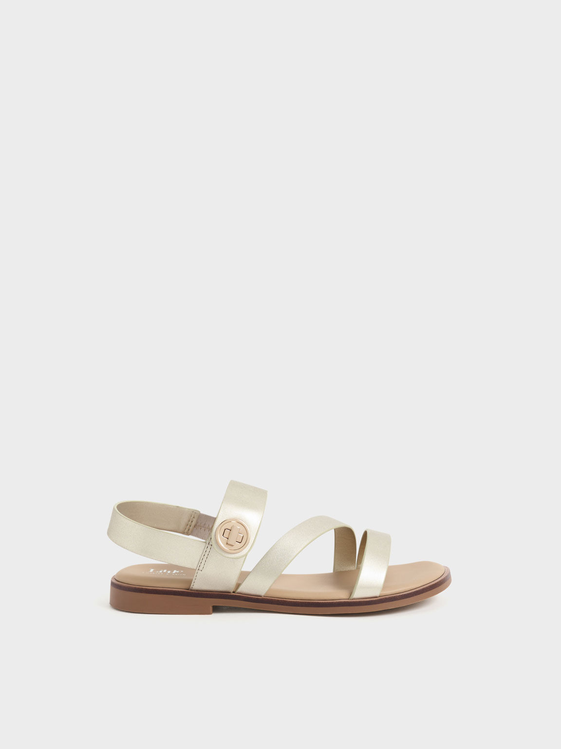 Girls' Metallic Buckle Sandals, Gold, hi-res