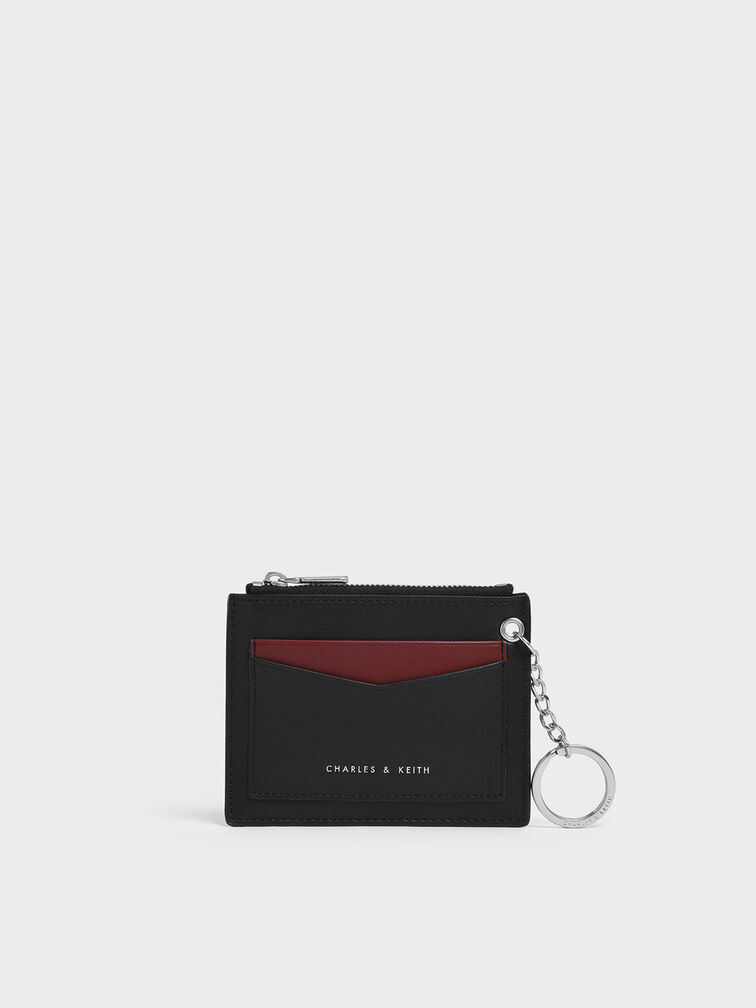 Two-Tone Zip Pocket Card Holder, Black, hi-res