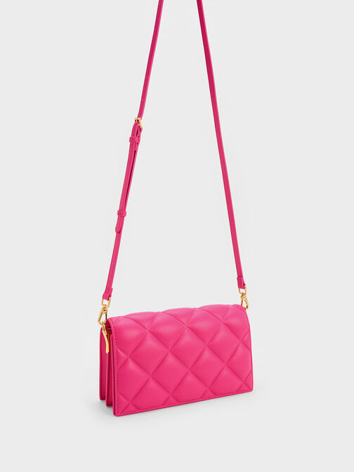 Alcott Scarf Handle Quilted Clutch, Fuchsia, hi-res