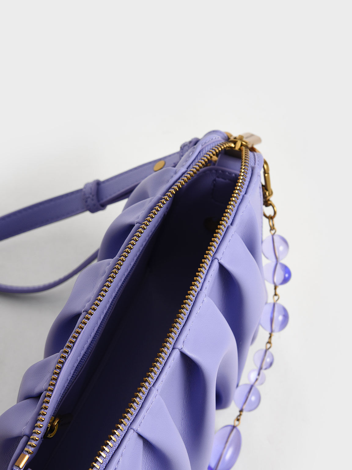 Ruched Bead-Handle Shoulder Bag, Lilac, hi-res