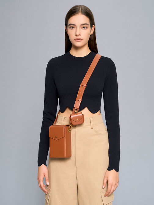 Elongated Crossbody Bag, Cognac, hi-res