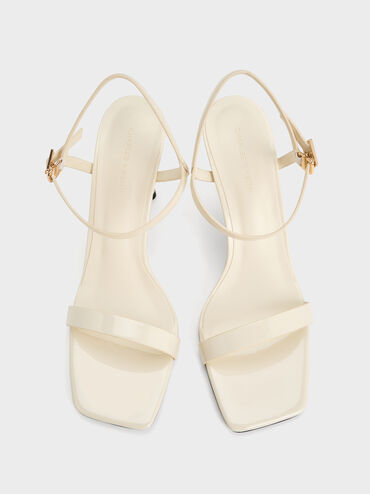 Patent Square-Toe Ankle-Strap Heeled Sandals, Chalk, hi-res