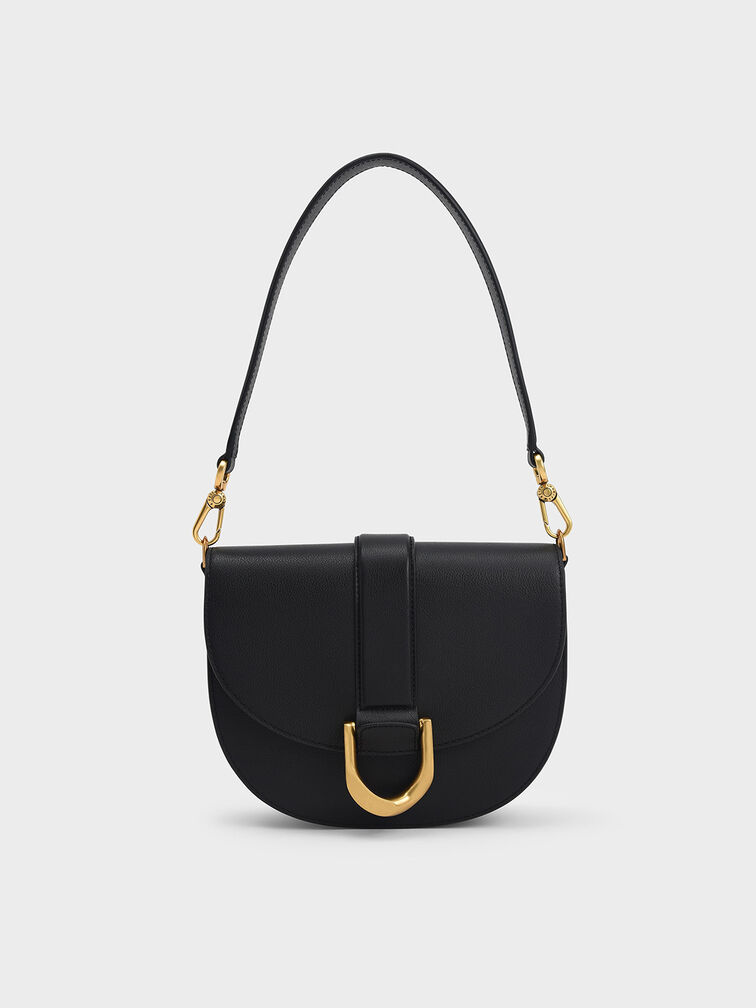 Black Gabine Leather Saddle Bag - CHARLES & KEITH SG