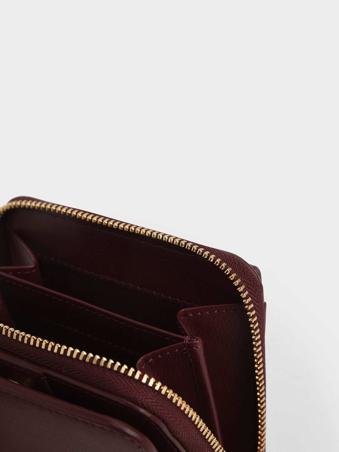 Front Flap Zip-Around Mini Wallet, Burgundy, hi-res