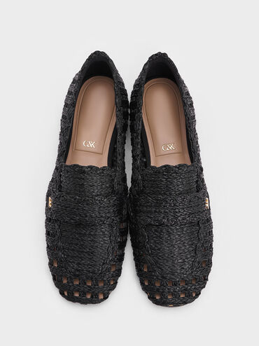 Mocasines tejidos de rafia, Negro texturizado, hi-res