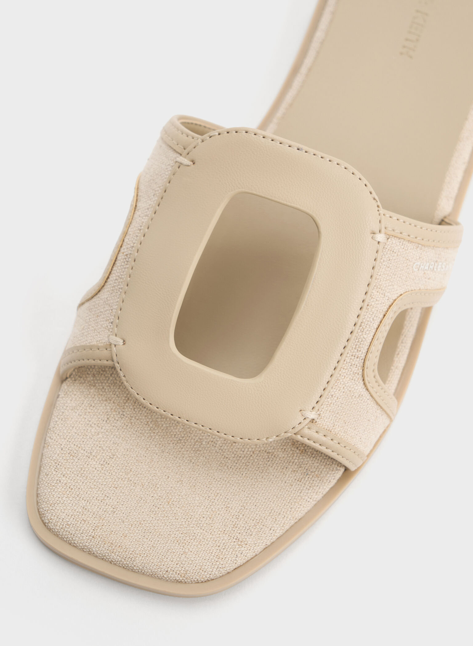 Easley Linen Cut-Out Slide Sandals, Taupe, hi-res