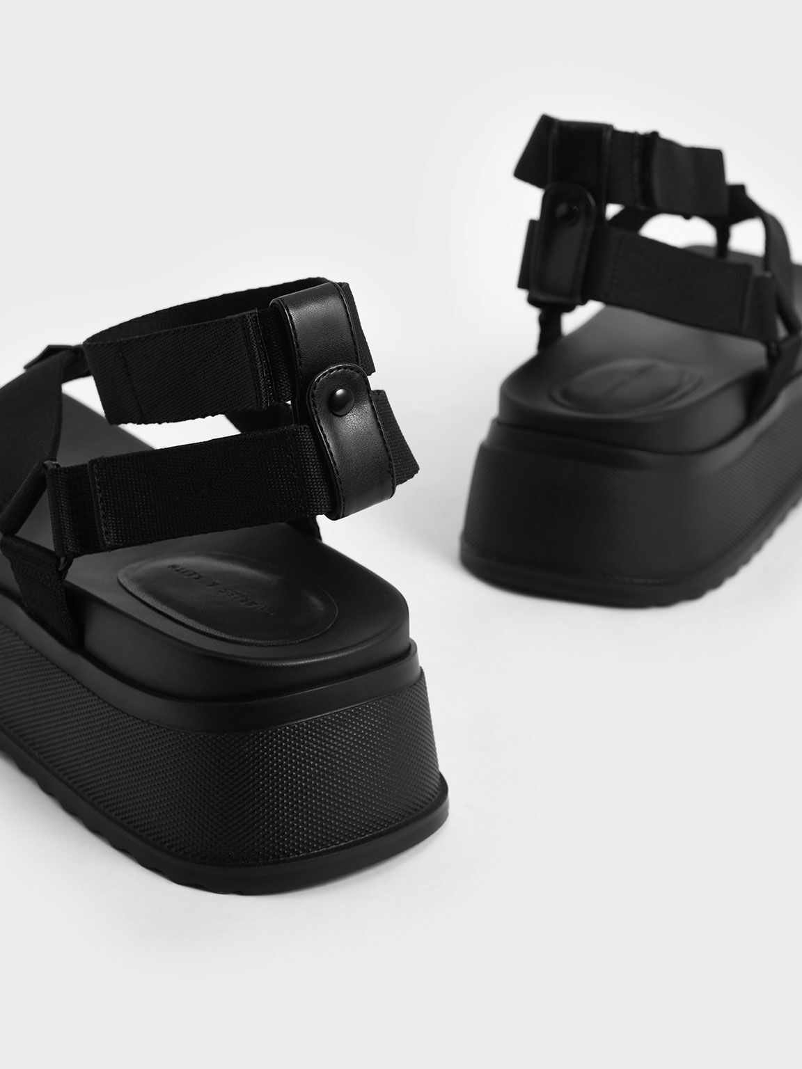 Joss Ankle-Strap Flatform Thong Sandals, Black, hi-res
