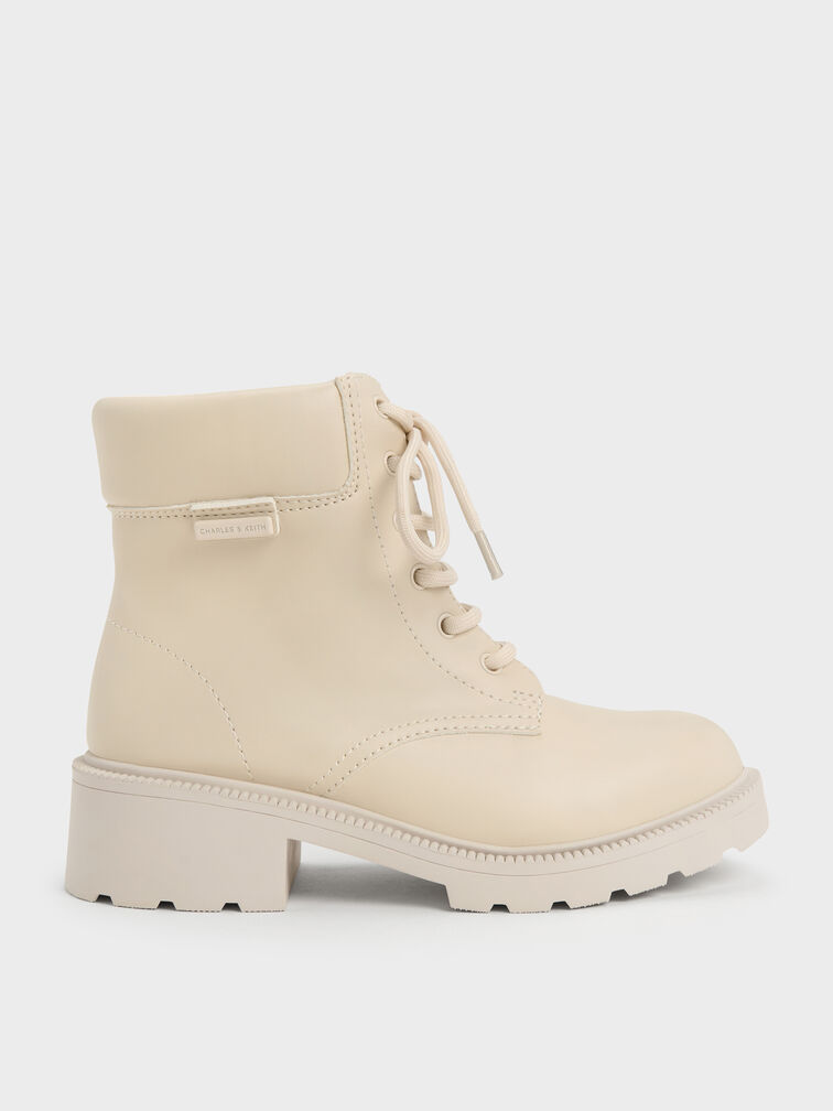 Girls' Ridged-Sole Ankle Boots, Chalk, hi-res