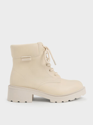 Girls' Ridged-Sole Ankle Boots, Chalk, hi-res