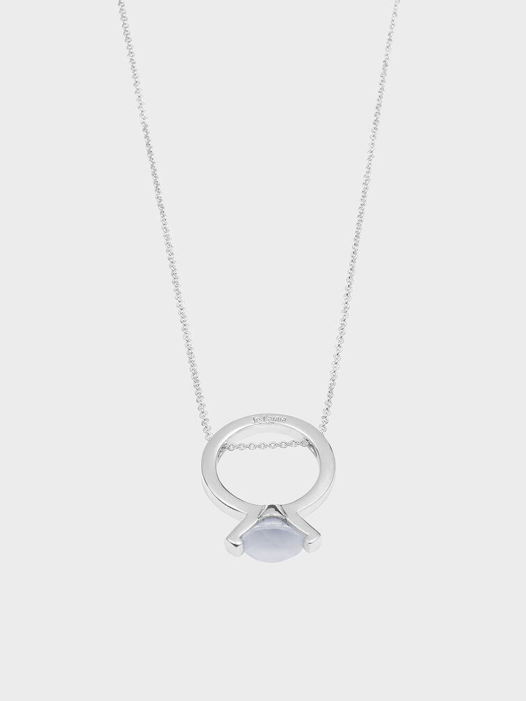 Chalcedony Stone Ring Matinee Necklace, Silver, hi-res