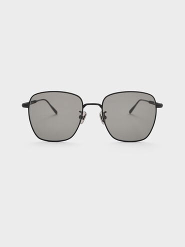 Delta Metallic-Rim Square Sunglasses, Jet Black, hi-res
