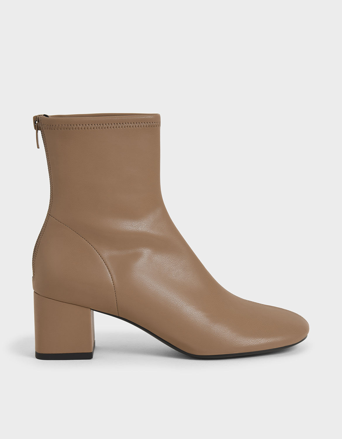 tan metal trim block heel ankle boots