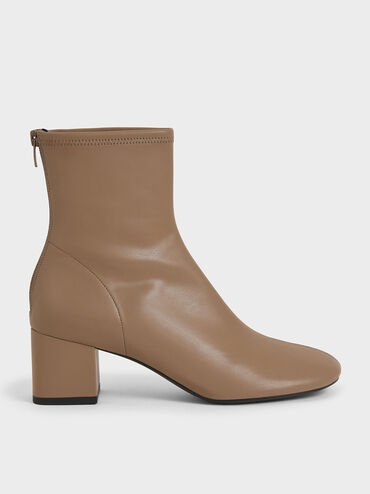 Stitch-Trim Block Heel Ankle Boots, Brown, hi-res