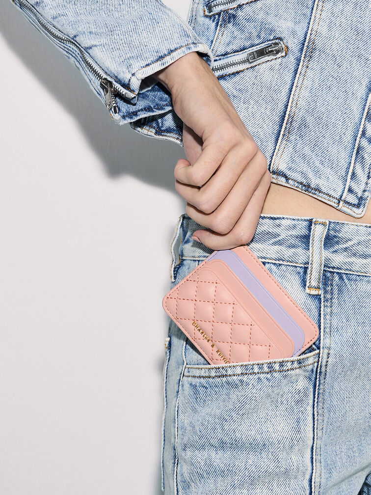 Quilted Multi-Slot Card Holder, Pink, hi-res