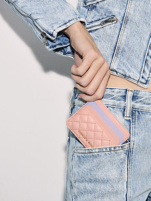 Quilted Multi-Slot Card Holder, Pink, hi-res