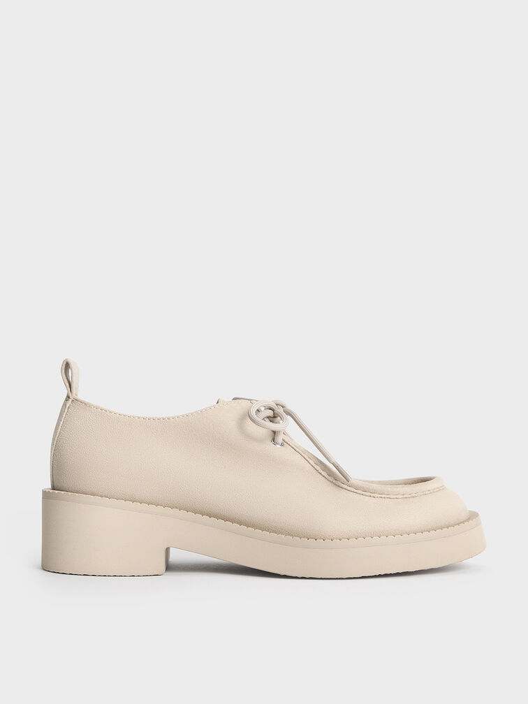 Faux Suede Lace-Up Chunky-Sole Derbys, Beige, hi-res