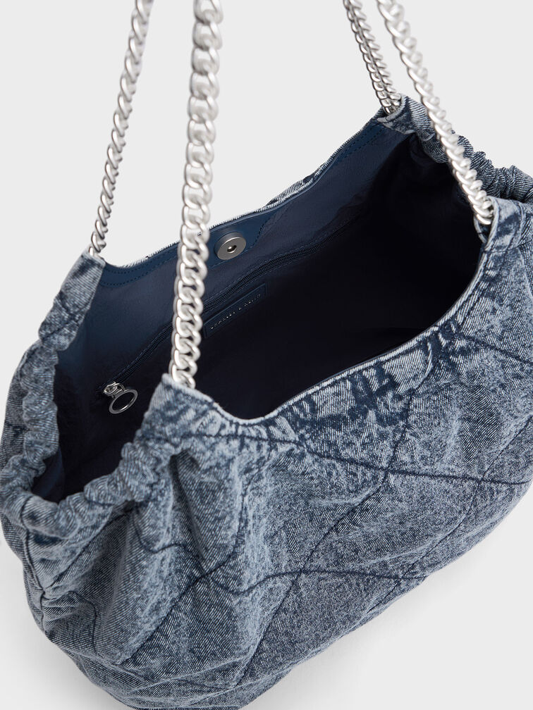 Bethel Denim Chain Handle Tote Bag, Denim Blue, hi-res