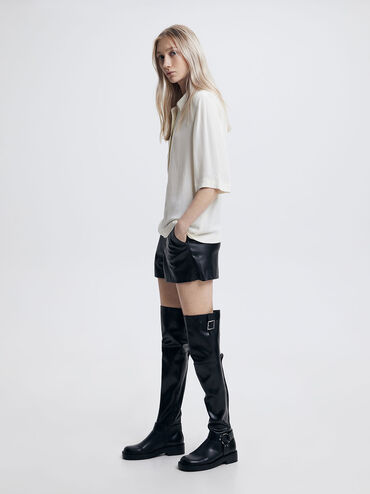 Davina Buckled Thigh-High Boots, Black, hi-res