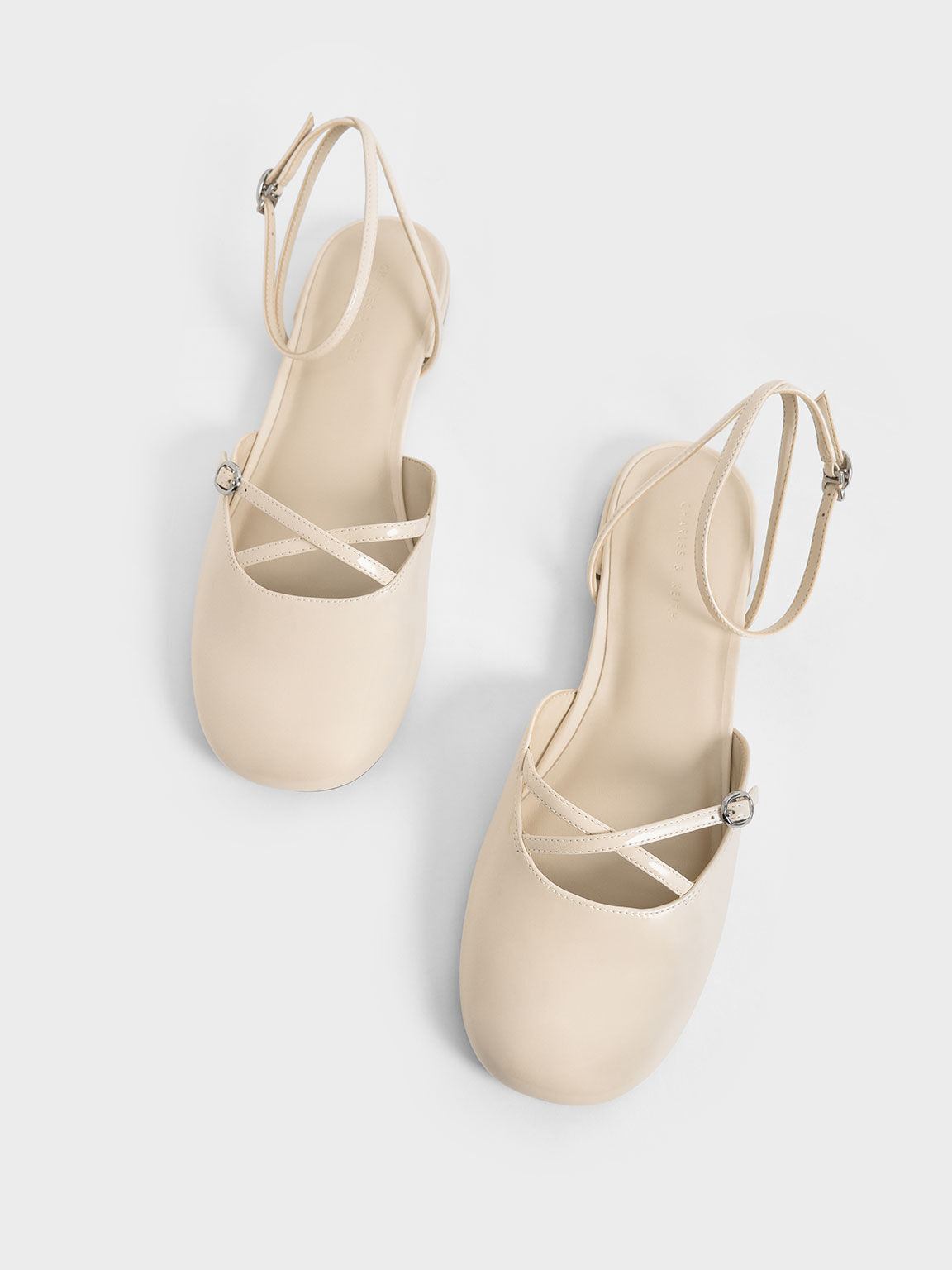 Edith Patent Ankle-Strap Ballerina Pumps, Chalk, hi-res