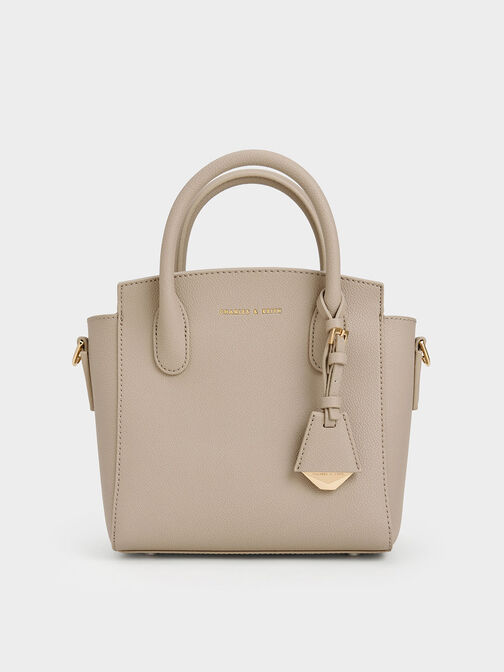 Double Handle Trapeze Tote Bag, Taupe, hi-res